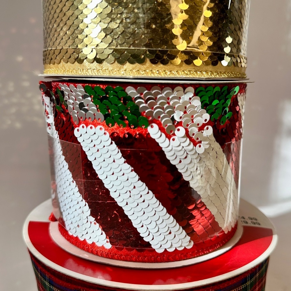 Christmas Wired Ribbon Bundle Sequin & Plaid Holiday Ribbon Lot New - Picture 3 of 8